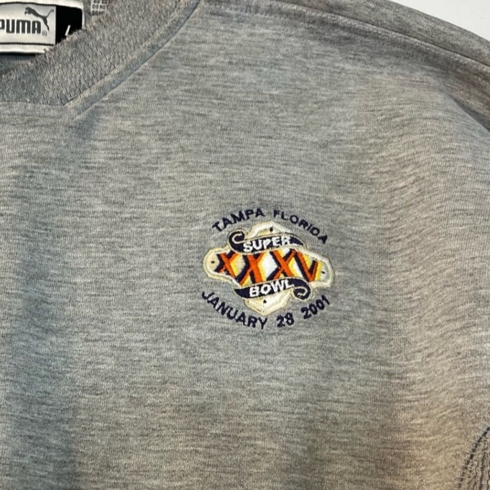 Puma Sweatshirt Mens L Gray Good Super Bowl XXXV 2001 Tampa Embroidered Logo NFL